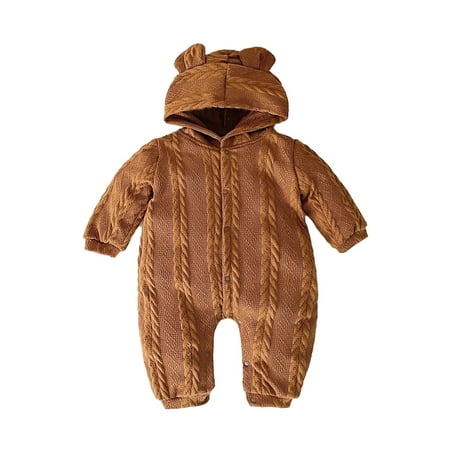 

nsendm Zip up Girls Hoodie Newborn Infant Baby Boys Girls Cotton Solid Knit Autumn Bear Ear Long Sleeve Twins Girls Clothes Sweater Brown 6-12 Months