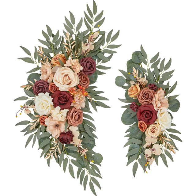 Ting's time Wedding Arch Flowers Set of 2 Flower Swag Arrangements Burnt Orange Wedding Welcome Signs Terracotta Flowers for Wedding Ceremony and Reception Backdrop