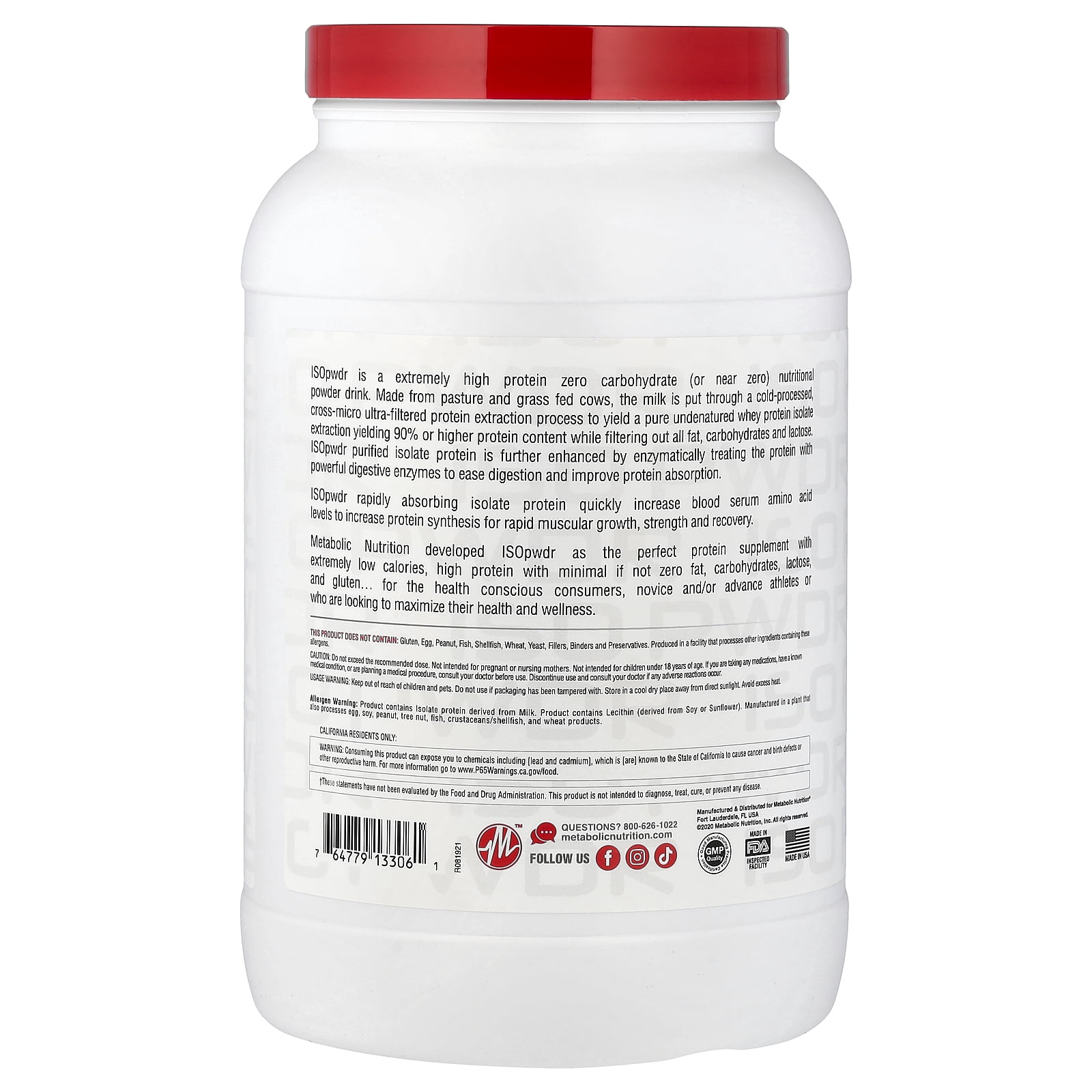 Metabolic Nutrition ISOpwdr, Whey Protein Isolate, Strawberry Cream, 3.04 lb (1,380 g)