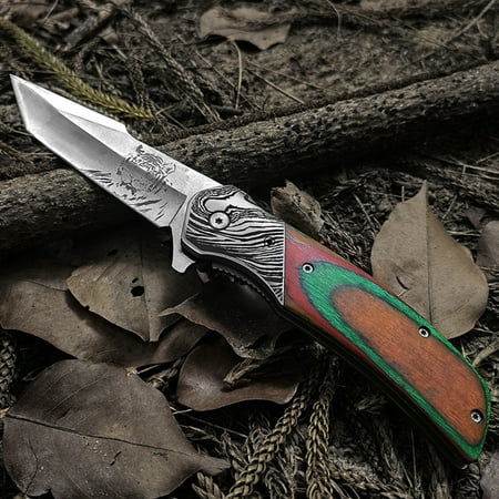 Folding Tactical Knife with Color Wood Handle Sharp Blade and Tiger Corrode Pattern Portable Pocket Knife for Easy Carry Ideal for EDC Outdoor Tools and Camping Tool
