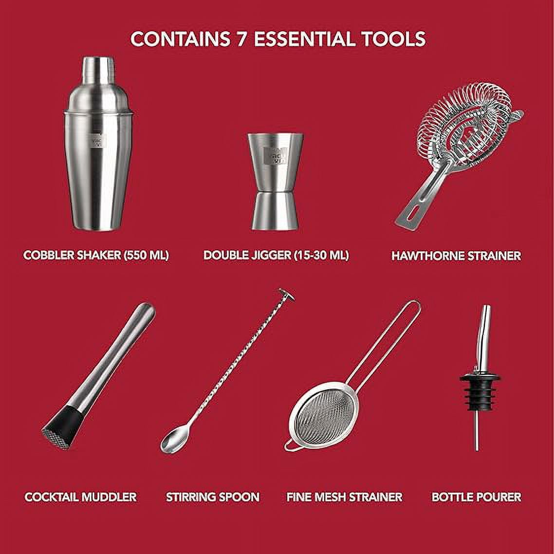 Vacu Vin Cocktail Set Plus - 7 Essential Tools for Mixing and Serving Cocktails - Dishwasher Safe - Cocktail Shaker, Double Jigger, Muddler, Hawthorne Strainer - Perfect Wine Gifts - Thumbnail 2