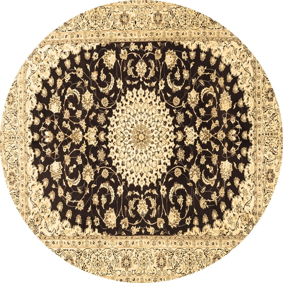 Ahgly Company Indoor Round Medallion Brown Traditional Area Rugs, 7' Round