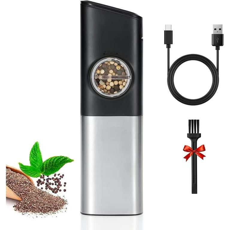 Electric Gravity Pepper Grinder or Salt Grinder Mill, Automatic Pepper  Mill, Battery Operated with White LED Light, One Handed Operation,  Adjustable