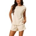 thumbnail image 1 of Conjunto de 2 piezas INSPIRE CHIC para mujer, set de punto elástico con top sin mangas y pantalones cortos, conjuntos de lounge M color albaricoque, 1 of 6
