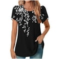 thumbnail image 2 of Fengqque 2025 Women's New Round Neck Pleated Tunic Top Curved Hem Printed Blouse, 2 of 5