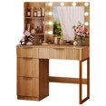 thumbnail image 6 of Hassch 33.5" Makeup Vanity Table, Dressing Table with LED Light and Mirror, Makeup Table with Power Outlet, 4 Drawers and 2 Shelves for Bedroom, Oak, 6 of 6