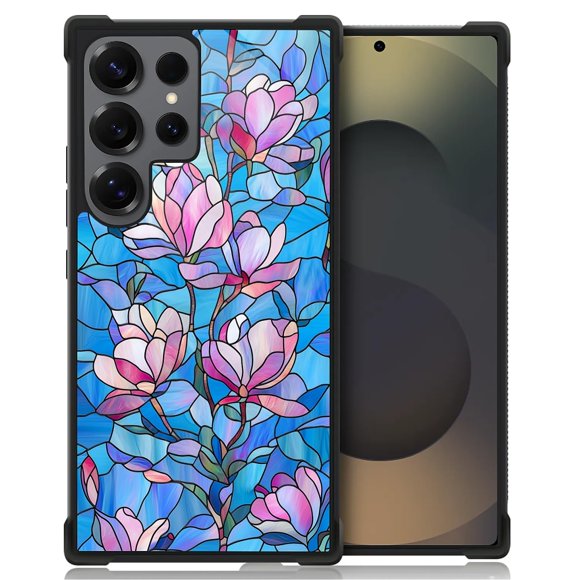 Daizag Funda Para Samsung Galaxy S25 Ultra Cuatro Esquinas Parachoques Antideslizante Absorción De Golpes Funda Protectora Para Niñas Niños Efecto Vitral Diseño De Flores
