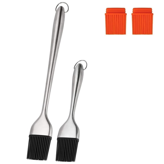 SUSWIM Basting Brush - Grilling BBQ Baking, Pastry and Oil Stainless Steel Brushes with Back up Silicone Brush Heads(Orange) for Kitchen Cooking & Marinating, Dishwasher