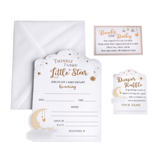 Lillian Rose Twinkle Little Star - Juego de invitaciones para baby shower, color blanco