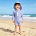 thumbnail image 2 of Baby Boys Girls Swimsuit 1 Piece Striped Zipper Bathing Suit Rash Guard Long Sleeve Seersucker Swimwear Sunsuit Bathing Suit Baby Boy 3-6 Months, 2 of 9