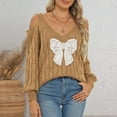 thumbnail image 4 of Rutainlusire Womens Trendy Comfy Bow Printed Sweaters Blouses Women's Casual Fashion V-Neck Bow Long Sleeved Off Shoulder Loose Pullover Sweater, 4 of 5