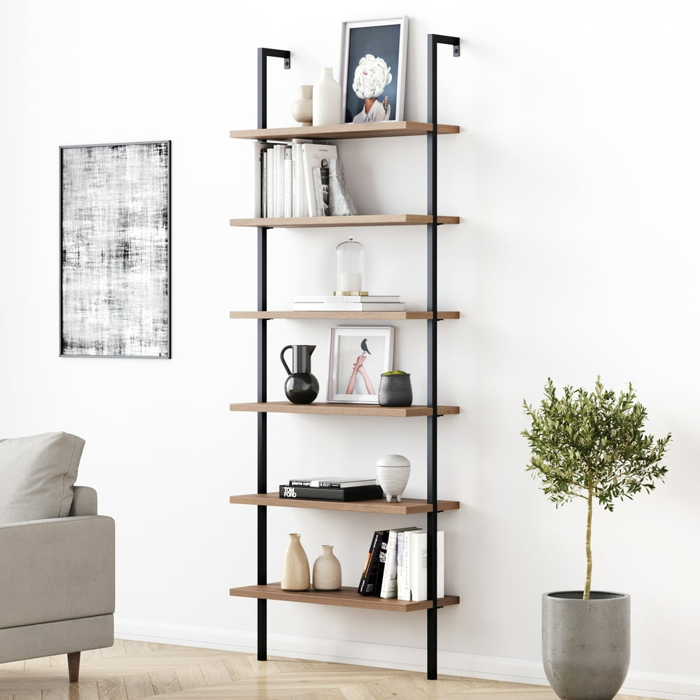 Nathan James Theo 6Shelf Tall Bookcase Wall Mount Bookshelf Natural