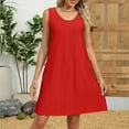 thumbnail image 4 of VEKDONE Women Summer Solid-Color Court Lock Round-Neck Casual Cuffless Dress Red S, 4 of 6