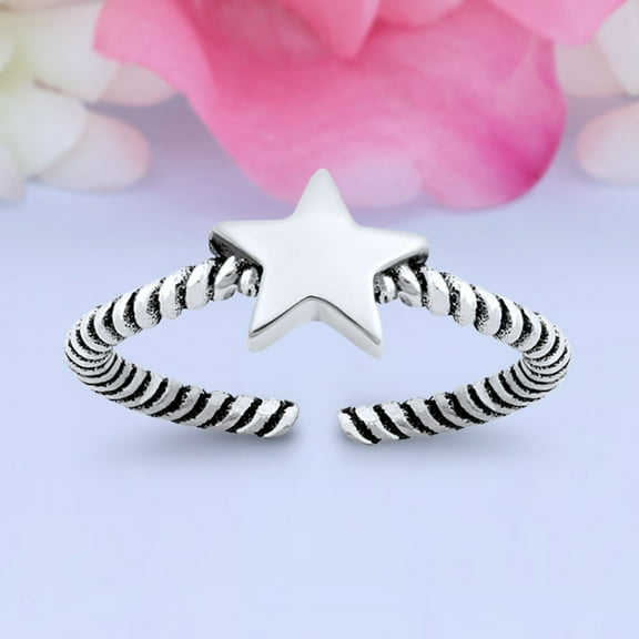 7mm Star Toe Band Ring 925 Sterling Silver Thin Adjustable Stylish Rings For Women