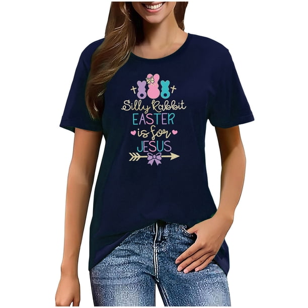 Mujeres Manga Corta de Verano Tops Pascua Impresa Cuello Redondo, Blusa de Moda Casual para la Primavera