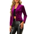 thumbnail image 4 of INSPIRE CHIC Women's Velvet Blazer Lapel Collar Long Sleeve Button Wear-to-Work Suit Jacket XS Purple, 4 of 6