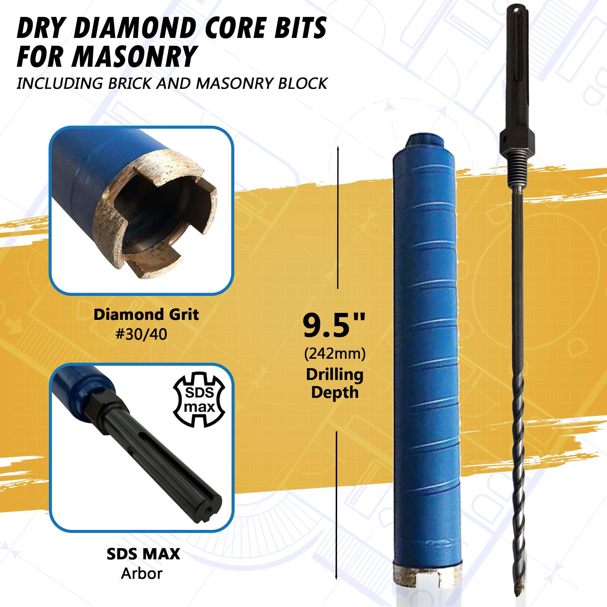 EDiamondTools 1-3/4" Diamond Core Drill Bit for Brick, Block w SDS Max Pilot Bit Adapter