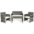 thumbnail image 3 of Costway 4PCS Patio Rattan Furniture Set Conversation Glass Table Top Cushioned Sofa, White, 3 of 10