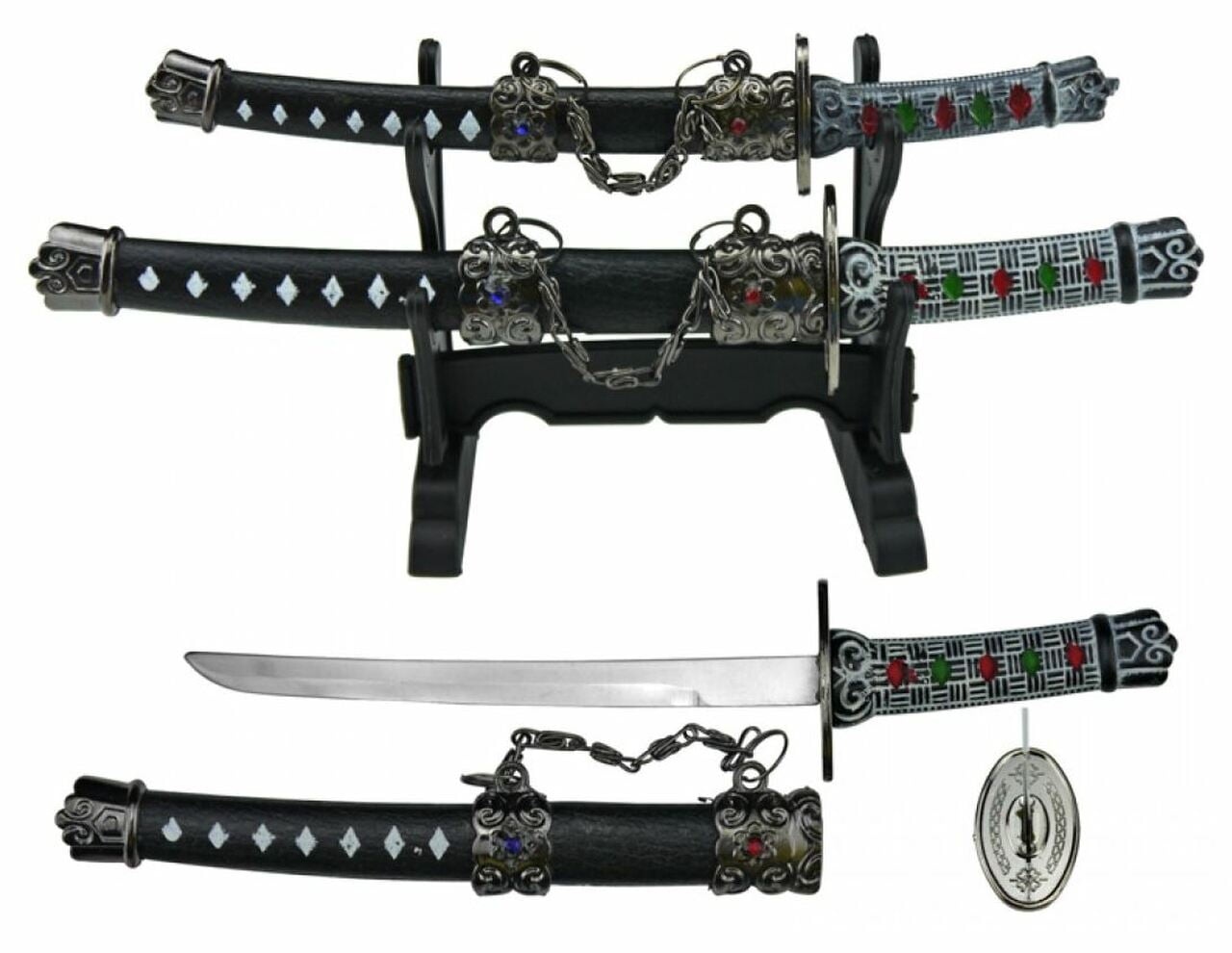 Ninja sword Letter Opener 2 PC Japanese Samurai Sword W/ Stand 