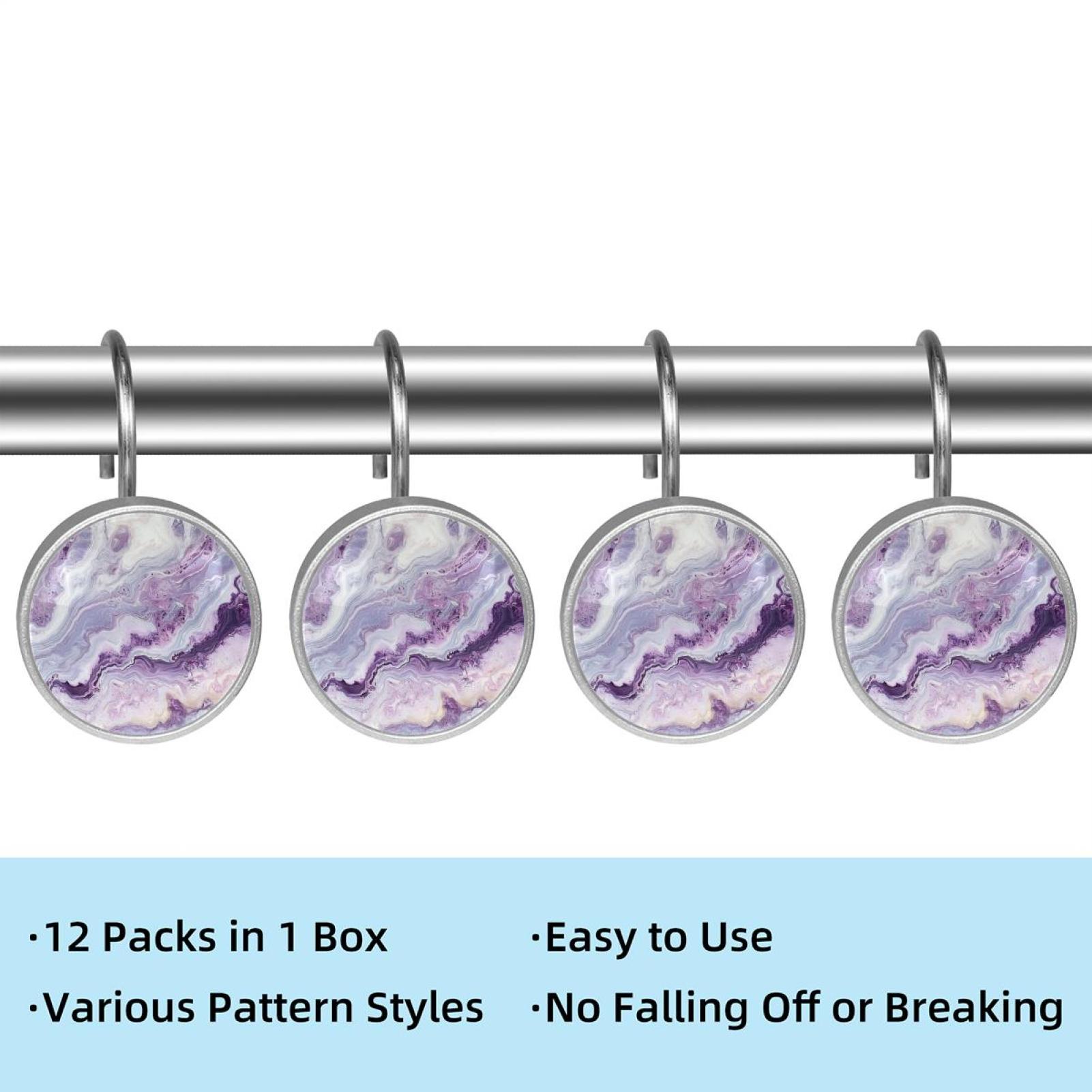 HemaKayy 12 Pcs Shower Curtain Hooks Bathroom Decorative Accessories Lilac Marble