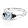 thumbnail image 3 of Gem Stone King 10K White Gold Sky Blue Aquamarine and Black Onyx 3 Stone Engagement Ring for Women (0.74 Cttw, Gemstone March Birthstone, Princess Center 5MM, Trillion 3.5MM, Size 9), 3 of 5