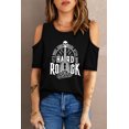 thumbnail image 2 of ABPHQTO Top de manga corta con hombros descubiertos gráfico HARD ROCK Black Ghost Guitar para mujer, 2 of 5