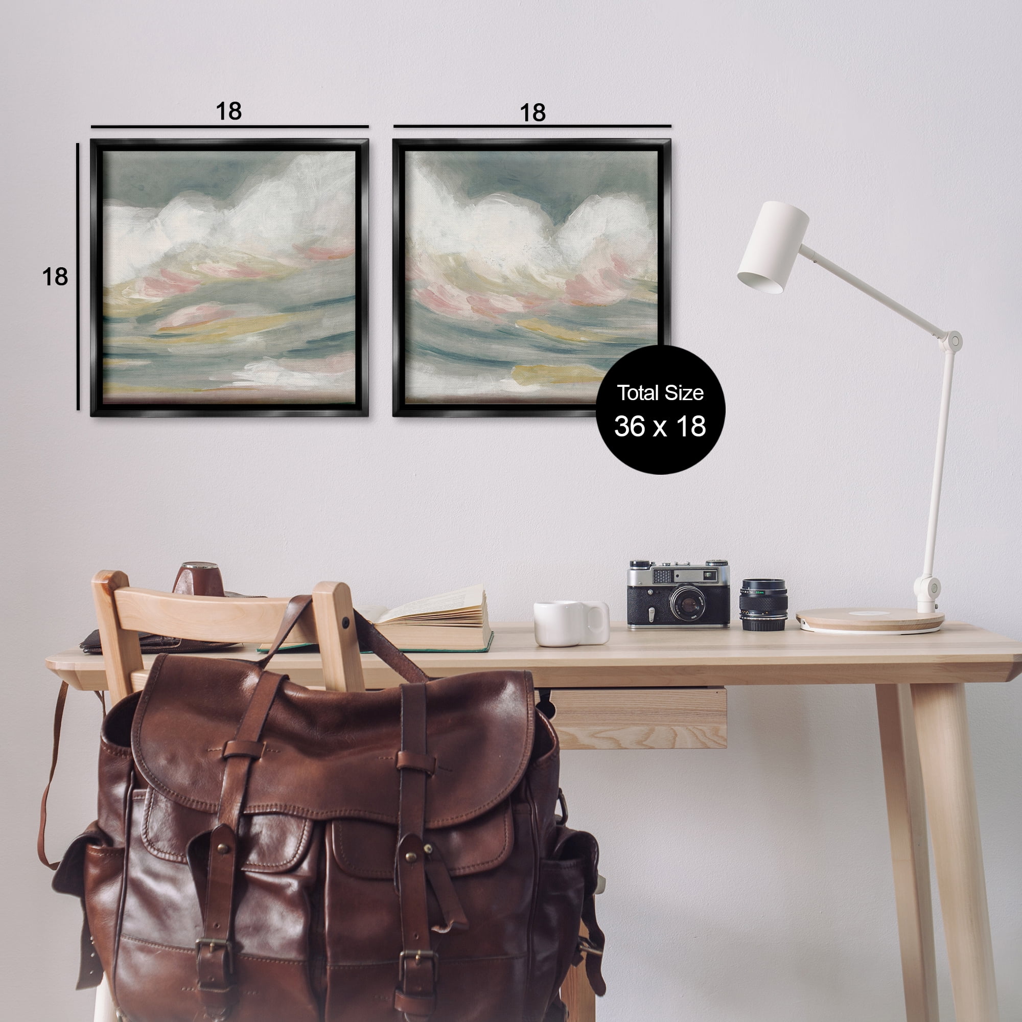 Stupell Industries Wispy Pink Mountains Abstract Painting Black Floater Framed Canvas Art Print Wall Art, 18 x 18, Set of 2