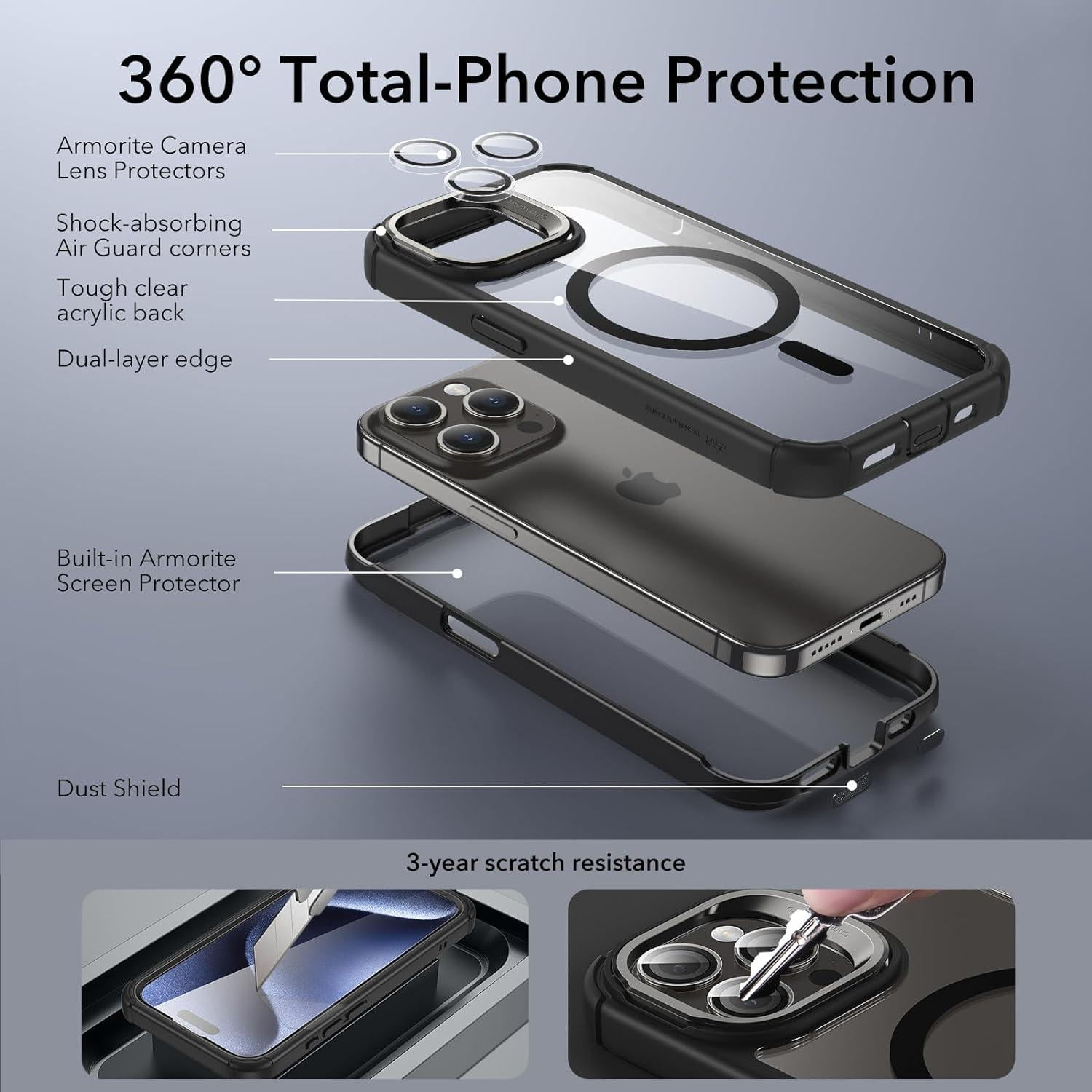 ESR Exceeds Military Grade Protection Case for iPhone 15 Pro Max, Black