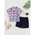 thumbnail image 3 of Aojekbee Independence Day Boys Summer Clothes Glasses/Cow Head Print Short Sleeve Turn-Down Collar Tops Solid Color Shorts 2Pcs Suit, 3 of 10