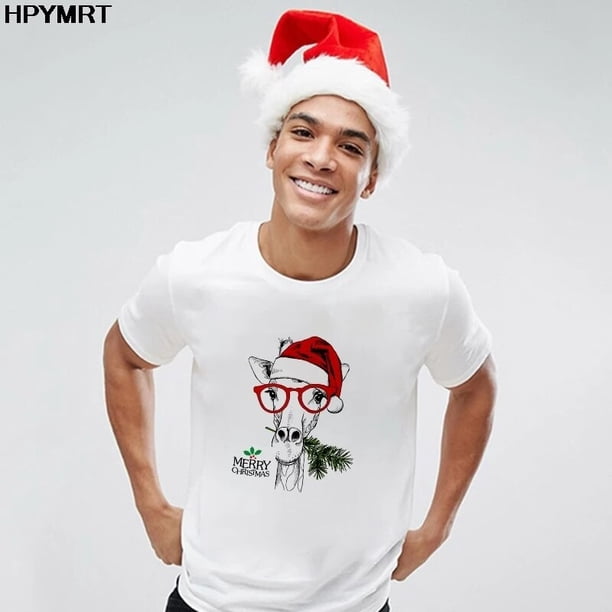 Camiseta para hombre Kawaii Harajuku, camiseta a la moda, camisetas bonitas de renos de Santa Claus, ropa de dibujos animados para mujer, camiseta de Feliz Navidad para hombre