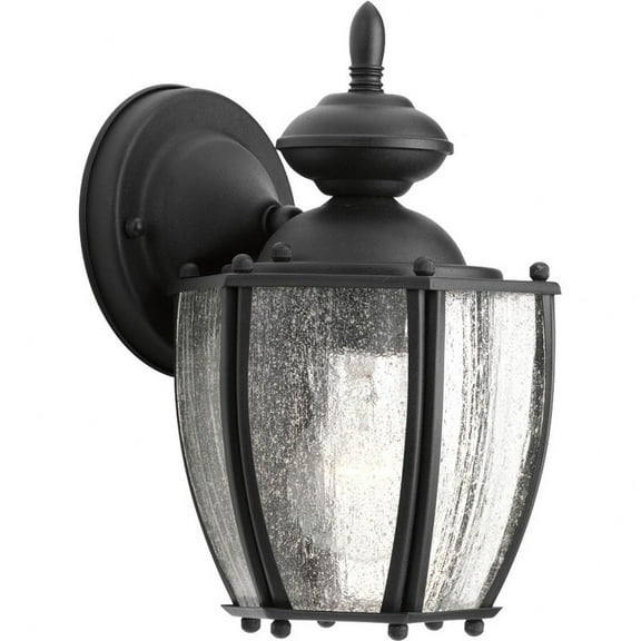 Progress Lighting Roman Coach 1-Light Small Wall Lantern in Textured Black Aluminum with Seeded Glass Panels