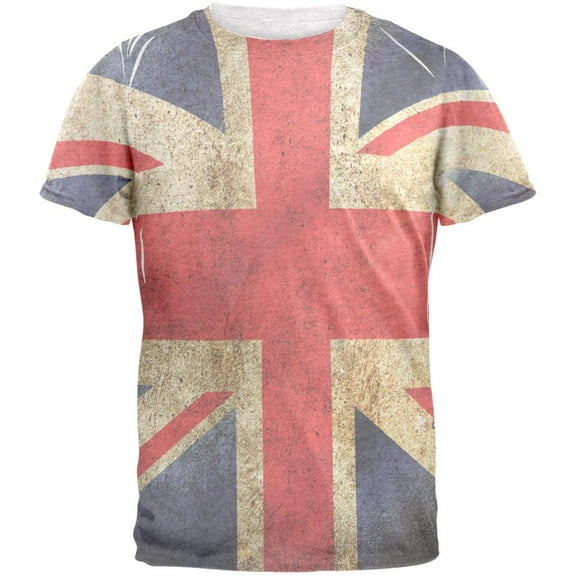 British Flag Union Jack Grunge Mens T Shirt Heather White MD