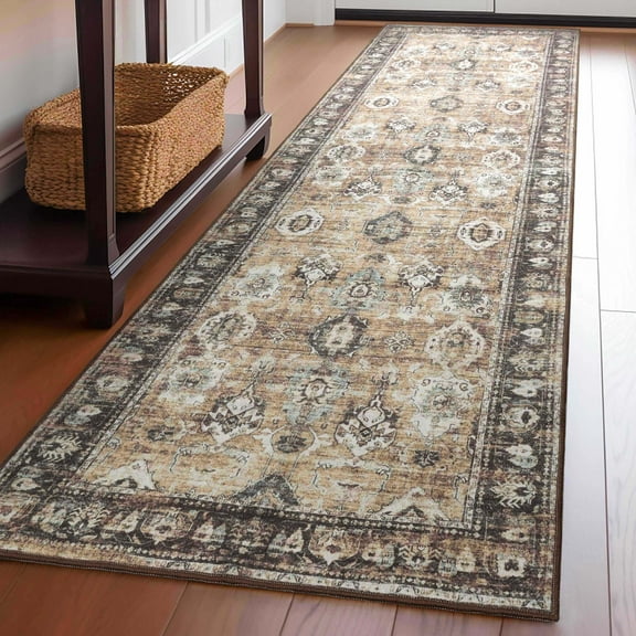 Well Woven Elle Basics Intrigue Vintage Tribal Beige 2'3" x 7'3" Runner Rug Non-Slip Rubber Backed Washable Rug for Hallway Kitchen & Entryways