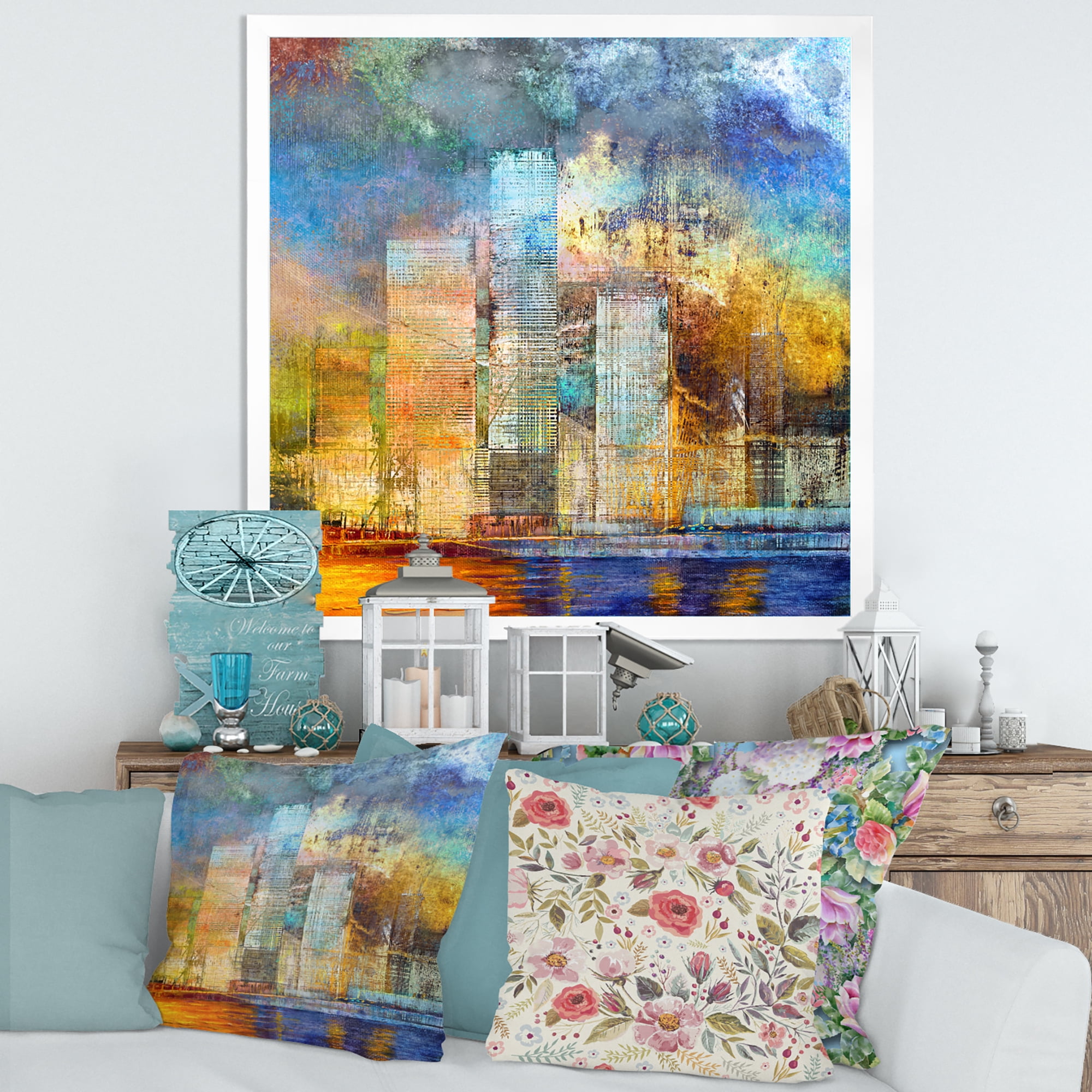 Designart 'Skypscrapers In Futuristic City' Modern Framed Art Print