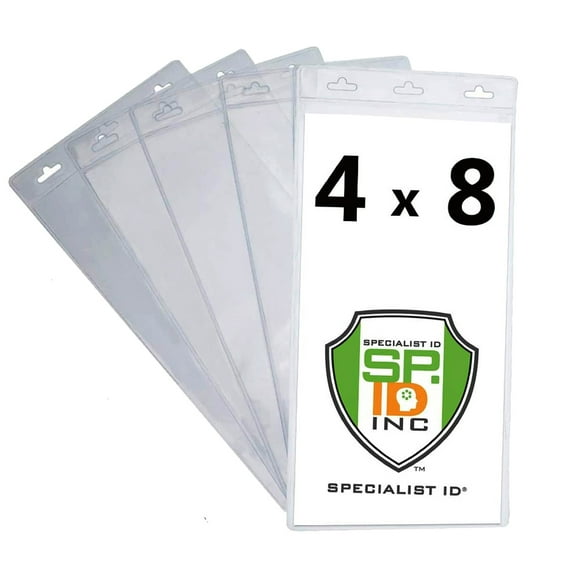 Bulk 50 Pack - Extra Large 4" X 8" Clear Plastic Ticket Holders (Really Big) 4X8 Inch Big Credential ID Protector Sleeves for Sporting Events and Concerts - 3 Top Lanyard Slots to Work w Any Lanyard