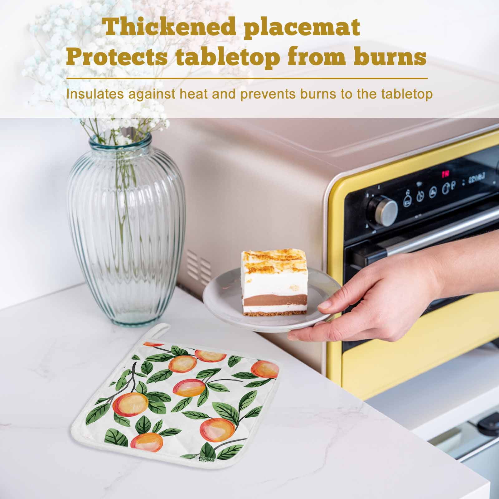 Summer Fruits Pot Holders for Kitchen Heatproof Potholder, 5 Pack Spring Orange Peach Green Botanical Hot Pads Multipurpose Oven Pads Cloth Potholders Trivet for Cooking Baking