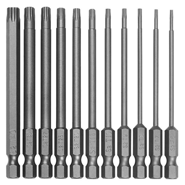 Juego de 11 Brocas Magnéticas de Seguridad A Prueba de Manipulaciones con Punta Hexagonal de 100 mm y 1/4 de Pulgada, Destornillador de Cabeza .
