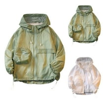 Unisex Lightweight Athletic Hooded Jacket, Full Zip Thin Coat with Pockets for Outdoor Running Hiking Breathable Wind_breaker Jackets For Boys Girls (Green, 4-5 Years)