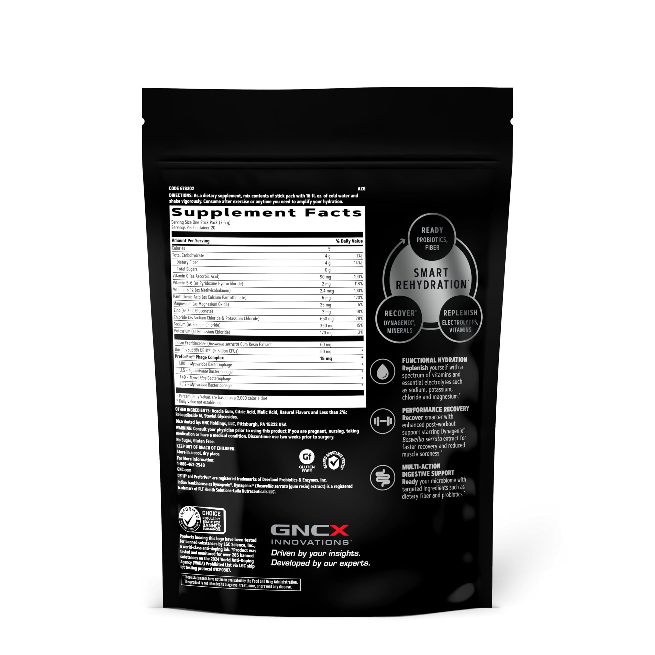 GNC AMP Amplified Hydration Electrolyte Powder Drink Mix | Enhanced Electrolyte & Healthy Digestion Complex | Acai Blueberry Pomegranate | 20 Stick Packs