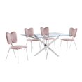 thumbnail image 1 of Rectangle 60" x 38" 5pc Clear Glass Dining Set with Pink Chairs, 1 of 5