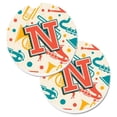 thumbnail image 1 of Letter N Rétro Bleu Sarcelle Orange Instruments de Musique Initial Ensemble de 2 Porte-Gobelets sous-Verre de Voiture, 1 of 1