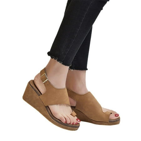 

Aayomet Wide Width Sandals for Women Shoes Solid Toe Wedge Buckle Women s Color Sandals Fashion Pinch Round Women s sandals Brown 9.5