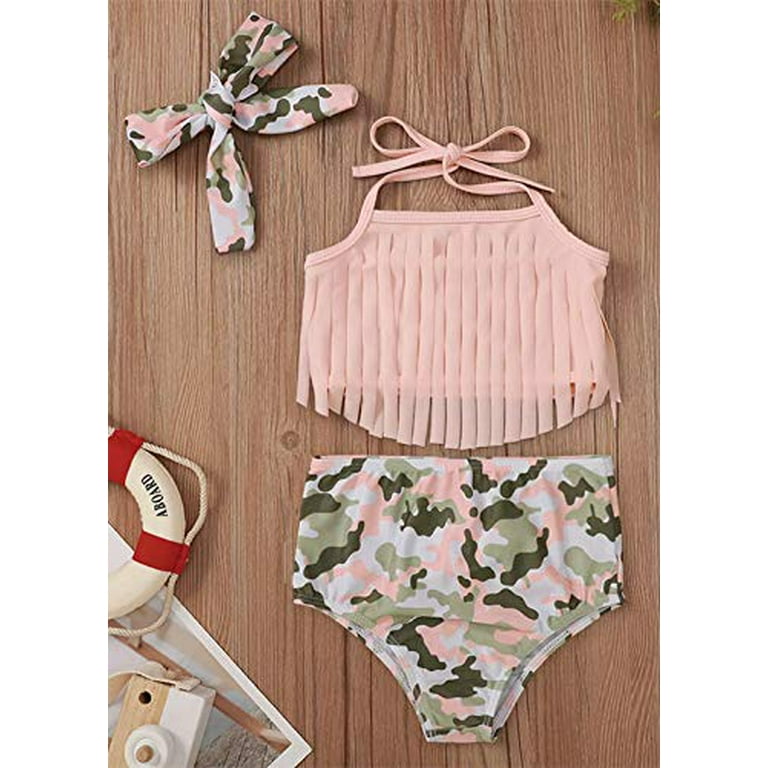 Styles Infant Baby Girls Pink Camouflage Fringe Bikini Swimsuit and Headband 3pcs Bathing Suit Beach Swimwear (80/6-12 - Walmart.com