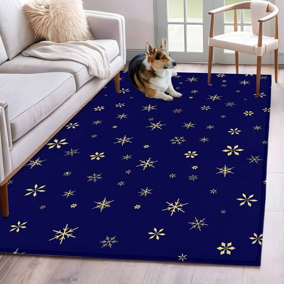 Christmas Blue Area Rug 4x6 Washable Rug Non Slip Winter Snowflakes Xmas Retro Large Area Rug Indoor Floor Carpet for Entryway Bedroom Kitchen Living Room Home Office Dining Room Nursery
