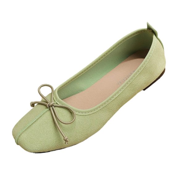 Abomasnow Womens Flock Bow Decor Square Toe Slip‑On Ballet Flat Shoes Casual Lightweight Going Out Shoes
