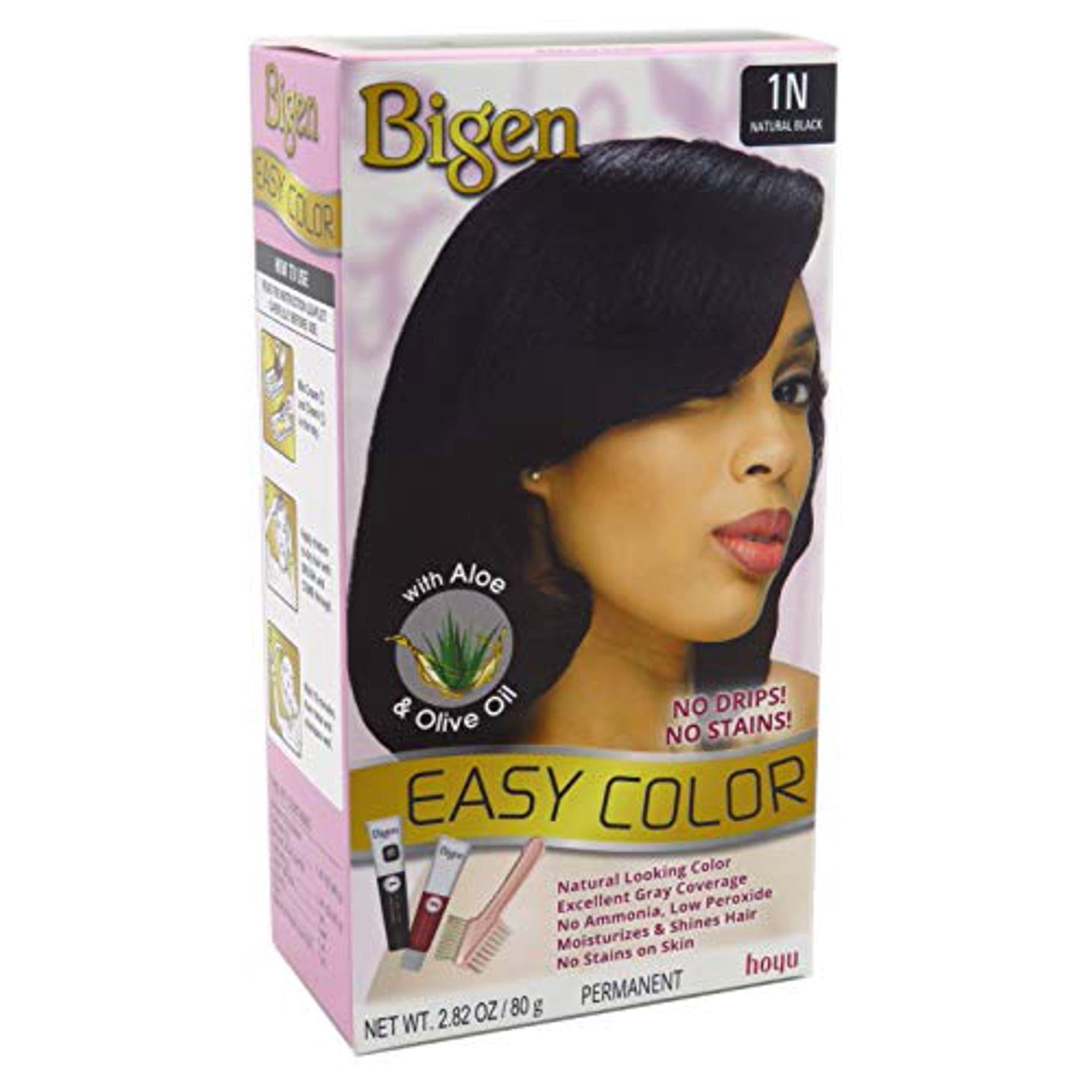 Bigen Permanent Easy Hair Color #1N Natural Black Kit with Aloe & Olive  Oil, 1 Count 