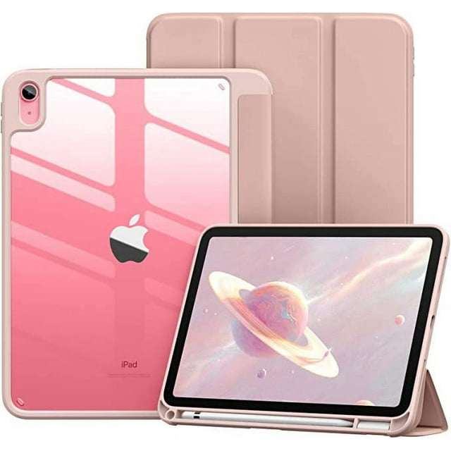 Funda para iPad de 10.ª generación, modelo 2022 iPad 10.9, funda de TPU suave para iPad 10, funda con soporte para lápiz Apple, parte trasera transparente, encendido/apagado automático
