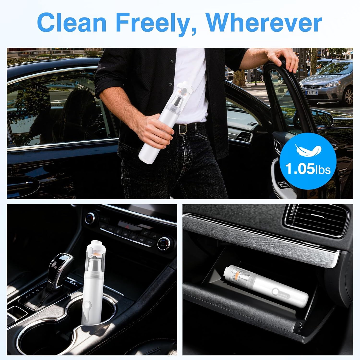 Portable Cordless Car Vacuum Cleaner 20000Pa with 15 Attachments for Auto, Desk, Pet Hair and Keyboard Cleaning