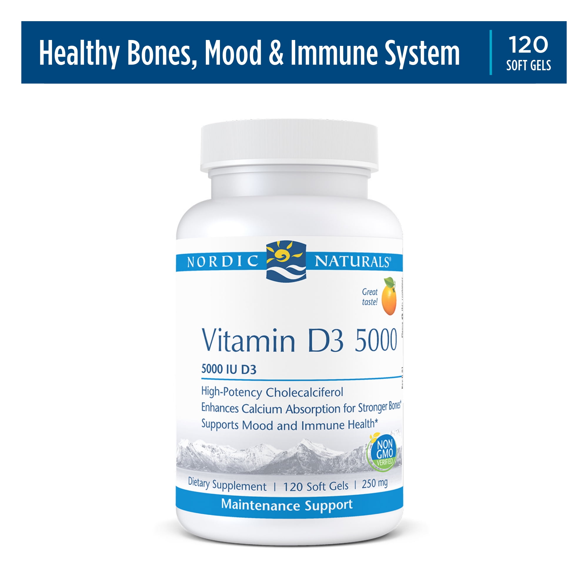 Nordic Naturals Pro Vitamin D3 5000 IU Softgels, Orange, Fish Oil, 120 Ct
