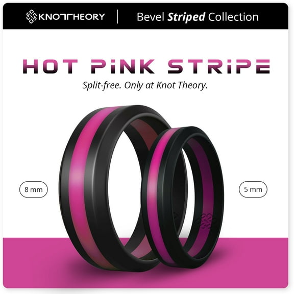 Hot Pink and Black Stripe Silicone Ring for Women and Men 8mm Bandwidth